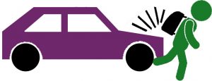 purple car hitting pedestrian